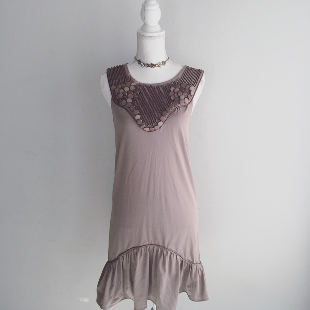 ZARA collection taupe drop waist embellished dress